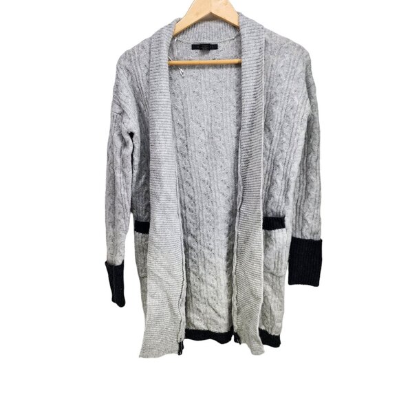 Tahari Womens XS Cable Knit Cardigan Sweater Made In Italy Acrylic Wool Gray - Picture 1 of 6